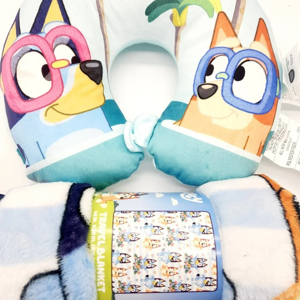 Bluey Kids Travel Set – Blanket 40x50 & Neck Pillow for Airplane, Car, Road Trip